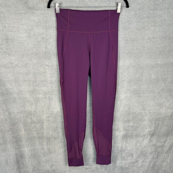 Lululemon Pants Womens 8 Purple Leggings High Rise Sheer Mesh Panels Gym Joggers - Picture 1 of 13